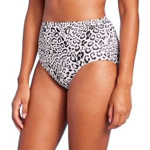 NEW Kona Sol Women's Swim Snow Leopard Print High Waist Full Coverage Bottom L